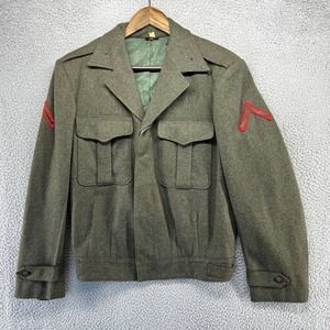 Vintage Military Jacket Blazer Adult 38 Green Marine Corps Patches Button 50s